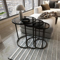 Table gigogne gris avec plateau en verre trempe pour piece a vivre