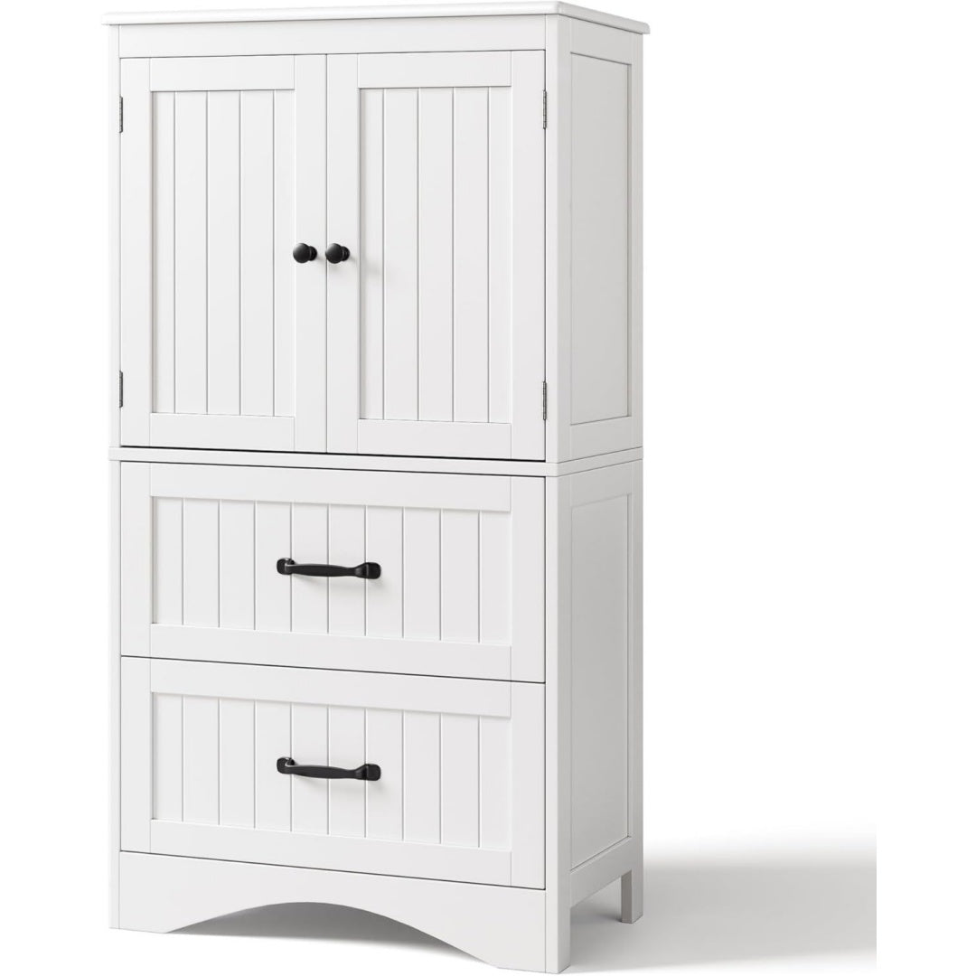 Buffet gris clair 60 cm, a 2 portes finition rustique en MDF