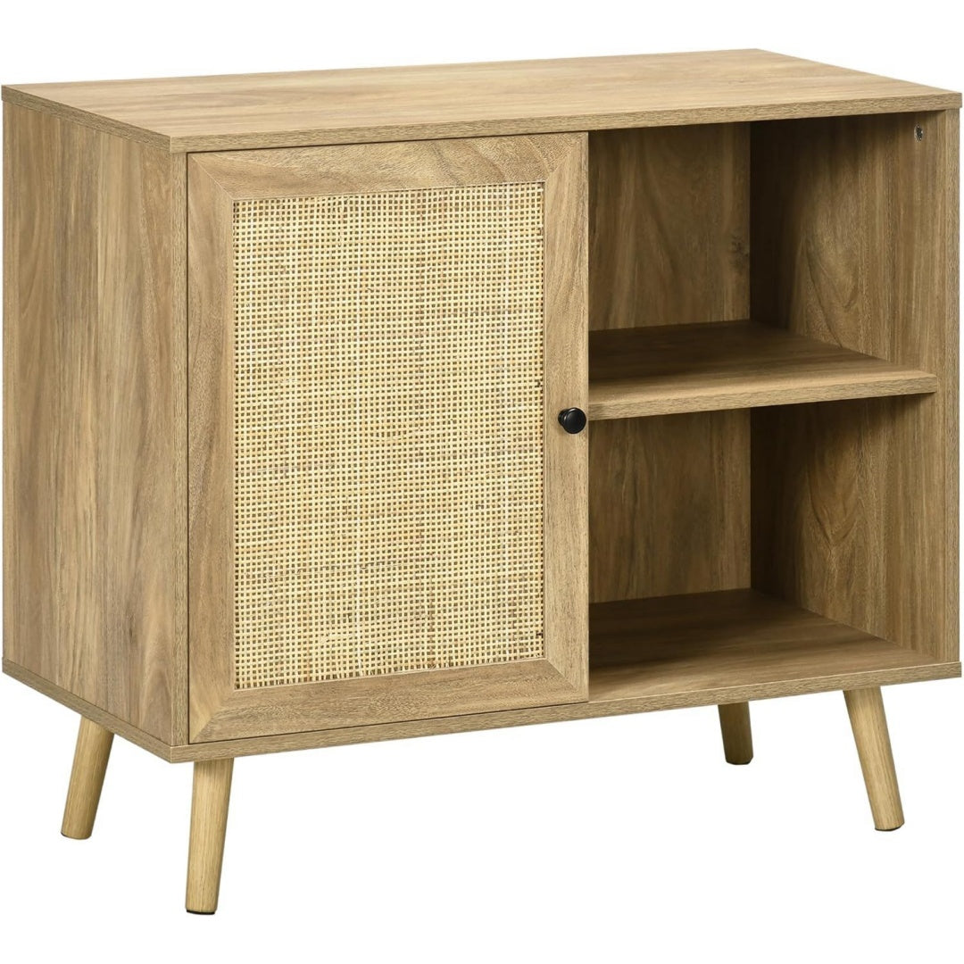 Buffet marron, portes en rotin ideal pour salon