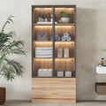 Vitrine design moderne gris avec plateau en verre trempe