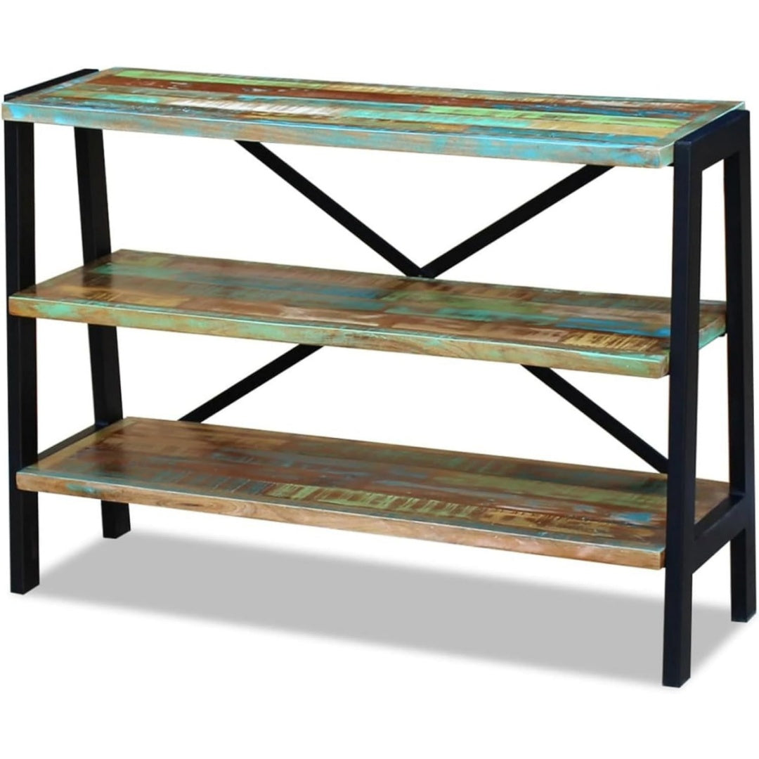 Buffet haut gris en bois massif et acier