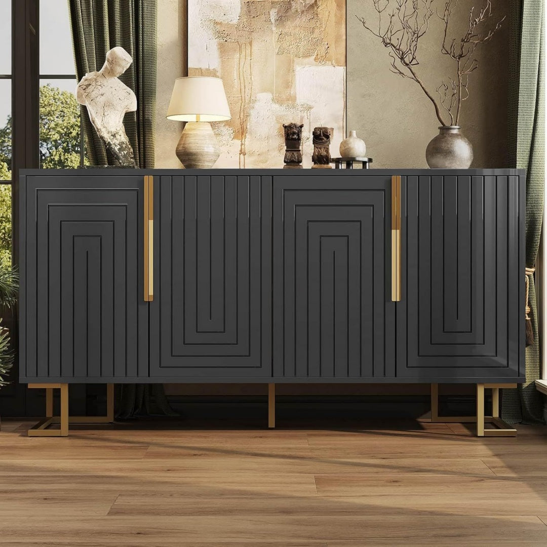 Enfilade marron 4 etageres, design moderne bois massif pour salon