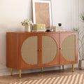 Buffet en noyer et metal avec des portes en rotin tresse