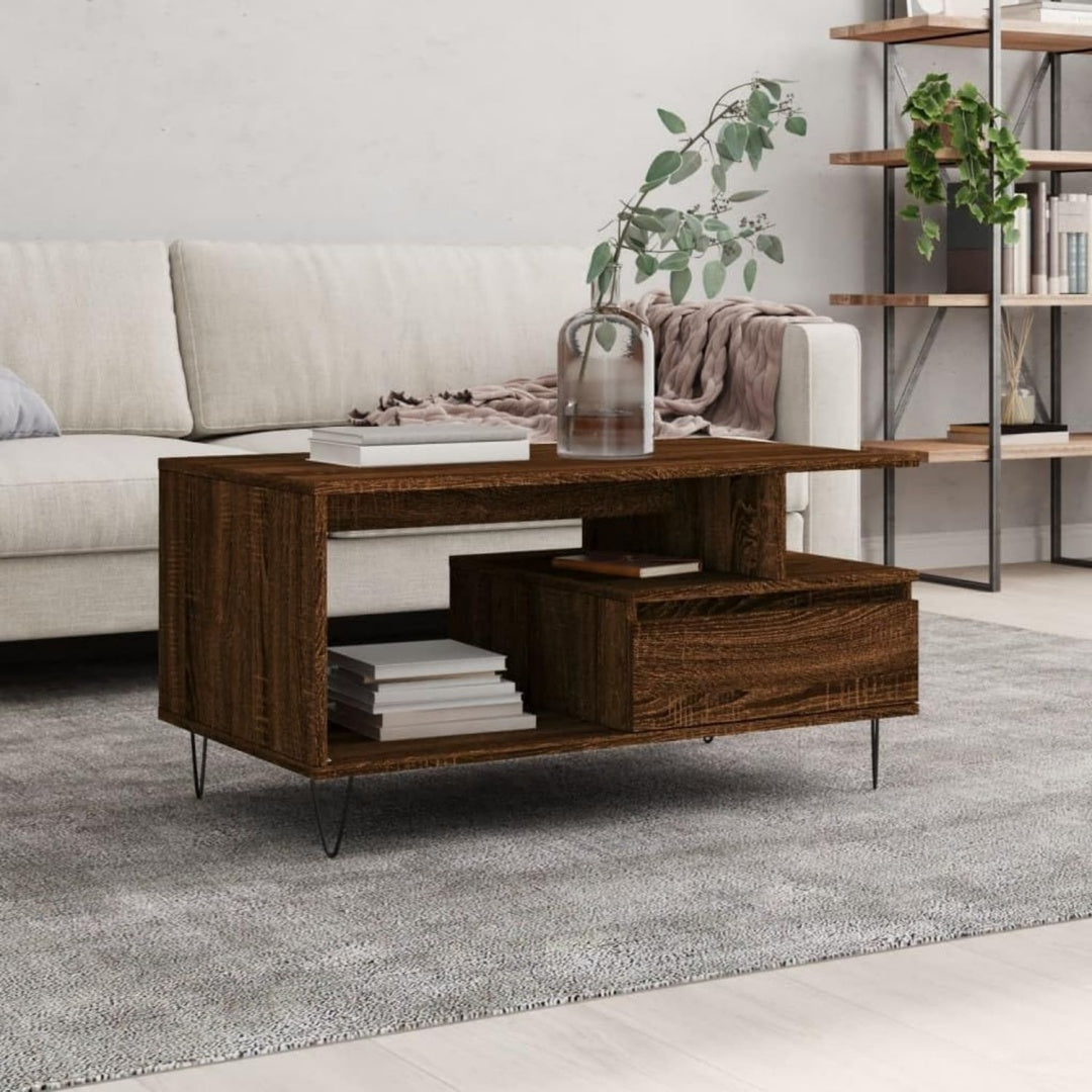 Table basse gris finition chene