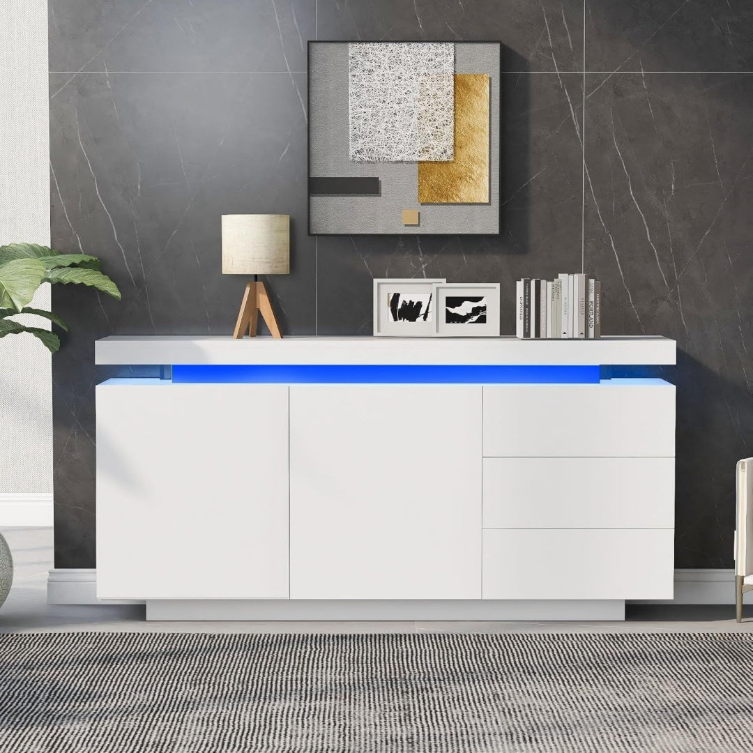 Buffet gris, contemporain, espace organise