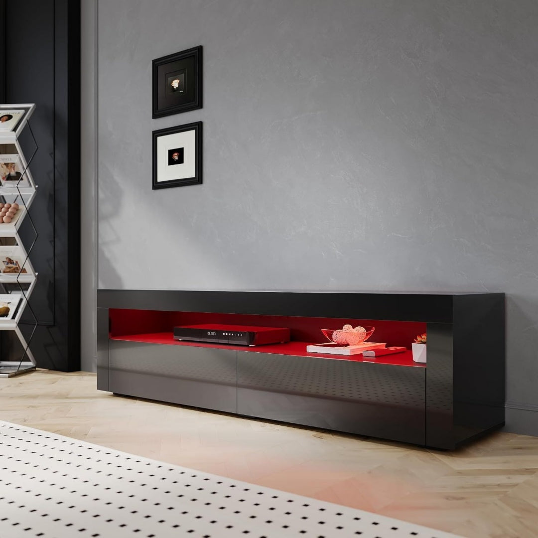 Meuble TV gris metal 160 cm, rangement esprit fermier