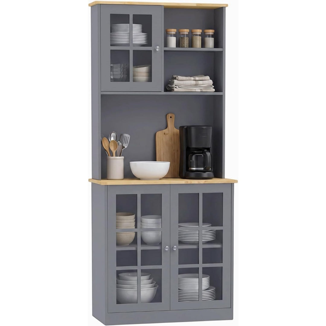 Rangement meuble sur pied, gris fonce avec deux etageres, etageres reglables