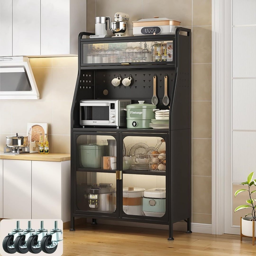 Buffet gris fonctionnel avec roulettes