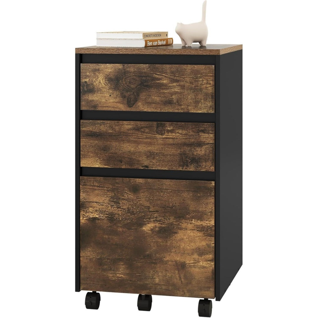 Marron caisson de rangement avec rangement, 3 tiroirs, siege pivotant