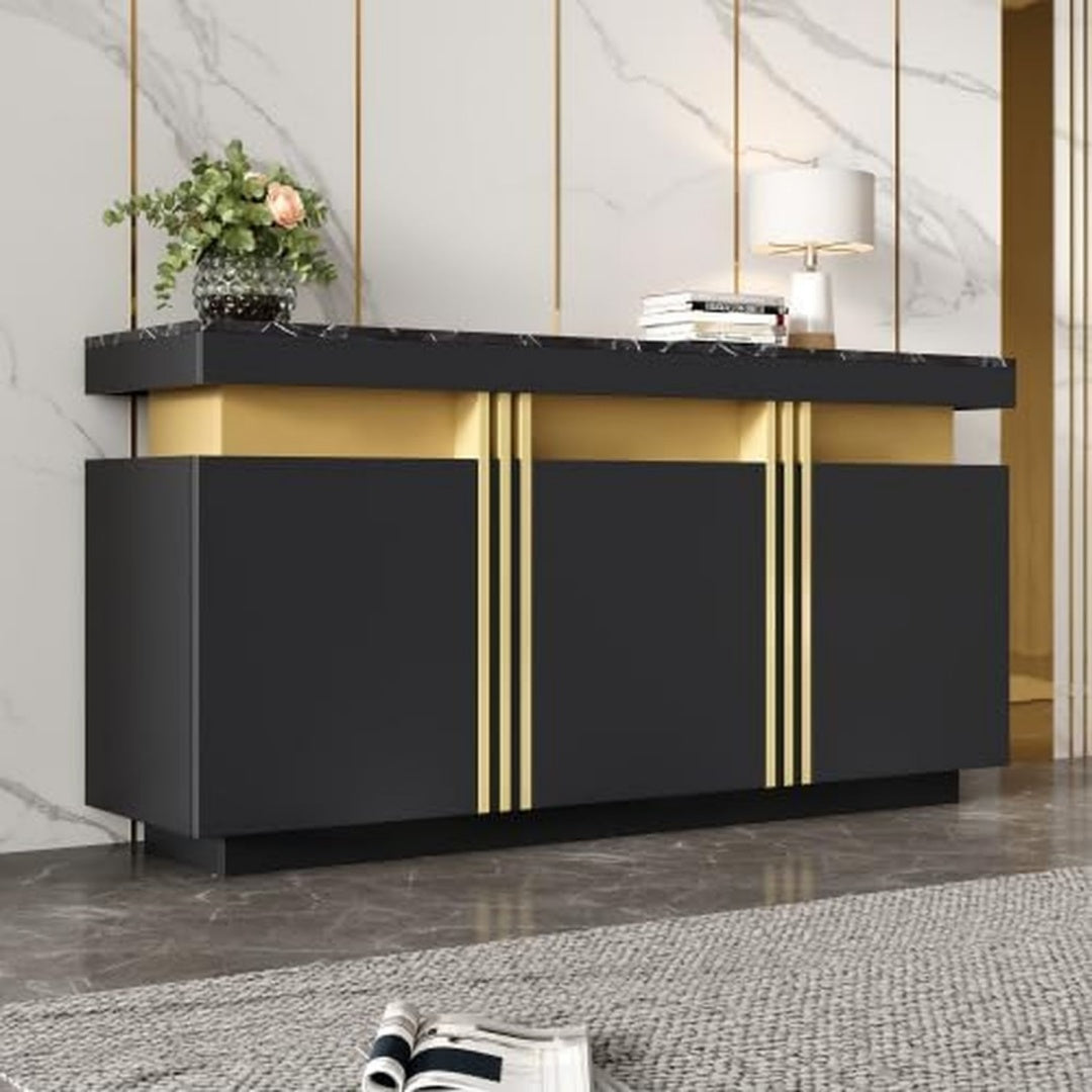 Commode chaleureuse contemporaine structure metallique gris fonce