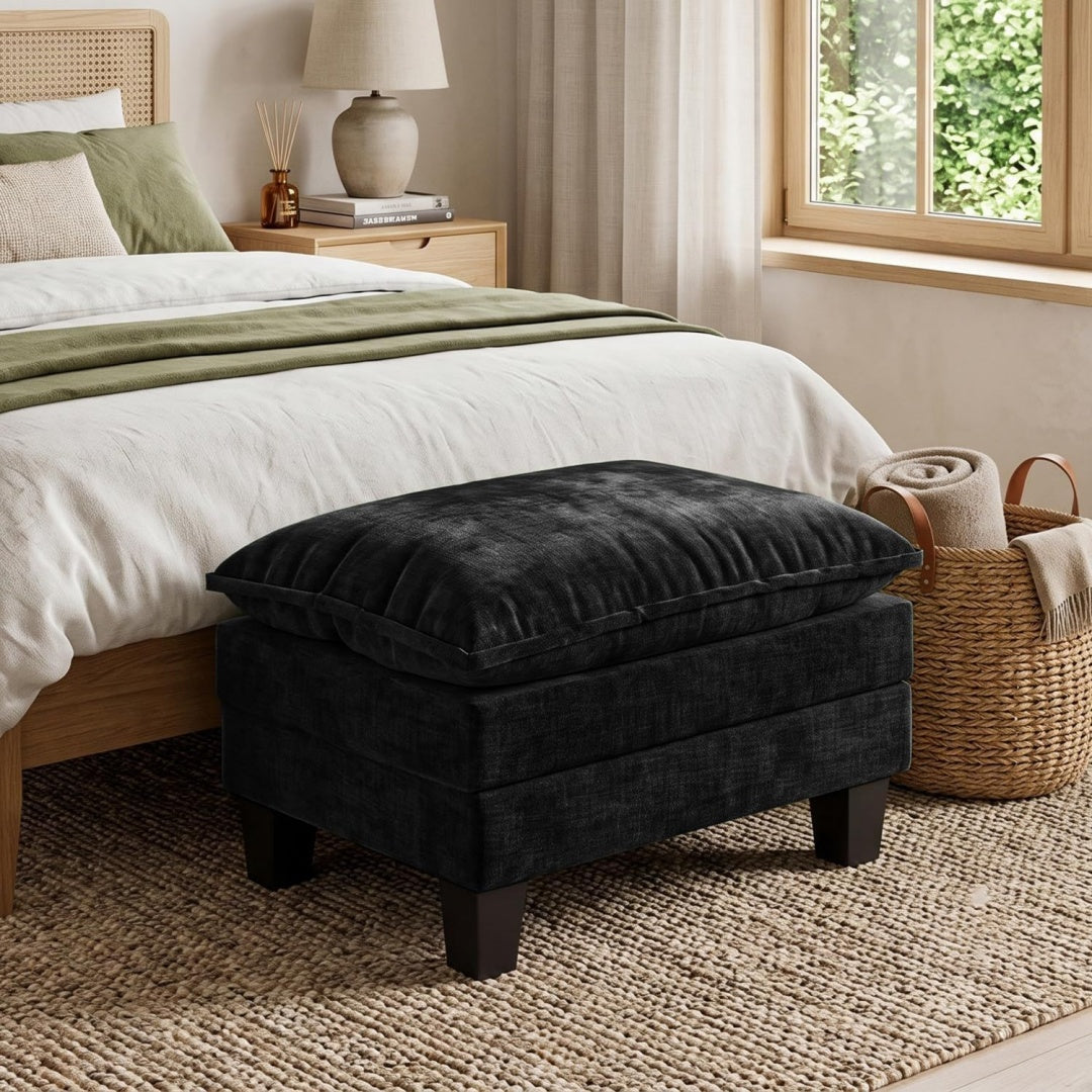 Gris ottoman en bois massif esprit vintage