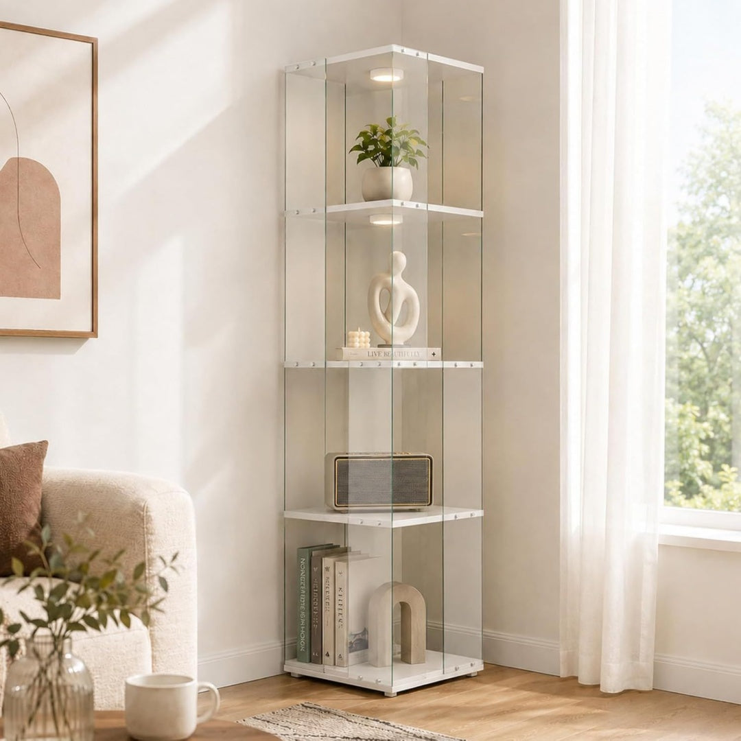 Vitrine eclairage LED gris clair 38 x 38 x 160 cm