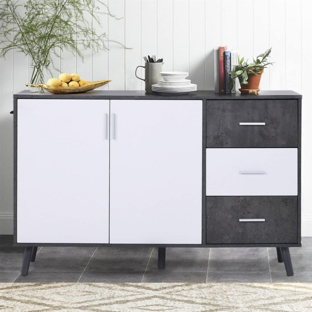 Chiffonnier gris clair etagere ouverte industriel